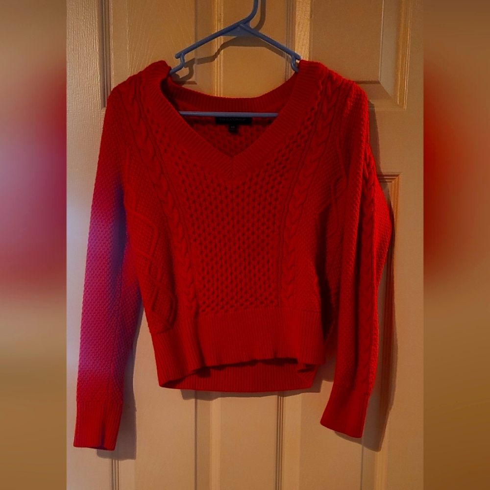 Banana Republic Vivid Red V-Neck Crop Sweater